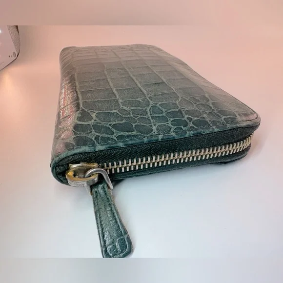 Miu Miu Continental Croc Embossed Zip Wallet Rare Verde Petrolio Authentic - Picture 5 of 14
